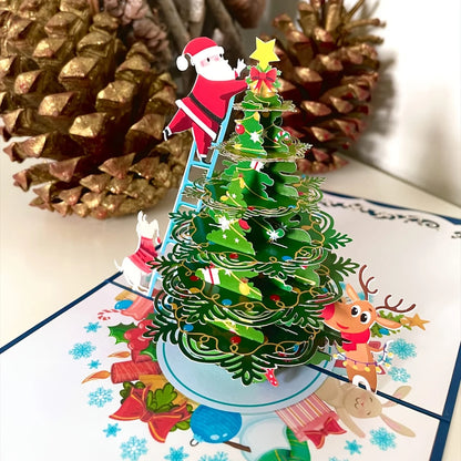Santa Climbing the Christmas Tree Card PC010