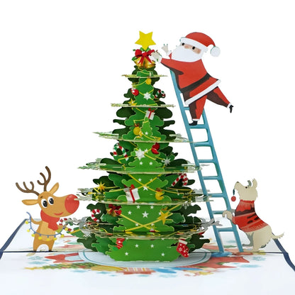 Santa Climbing the Christmas Tree Card PC010