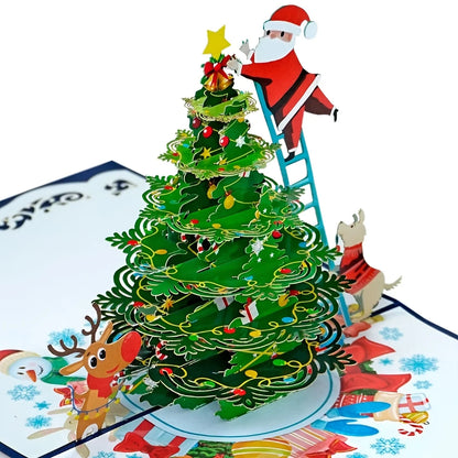 Santa Climbing the Christmas Tree Card PC010